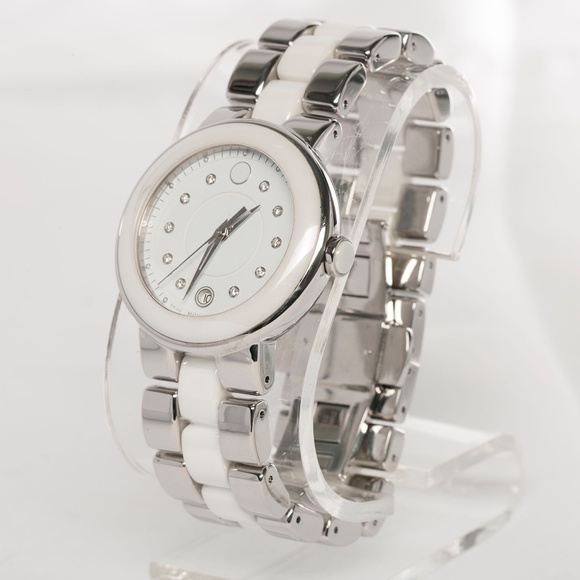 Auth MOVADO Cerena Diamond White Ceramic Watch - Picture 6 of 9